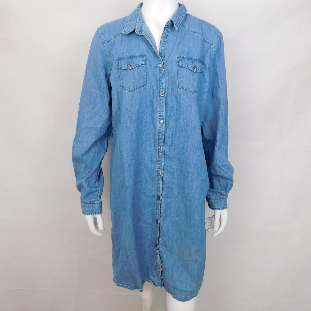 Garnet Hill Chambray Shirt Dress Size 14